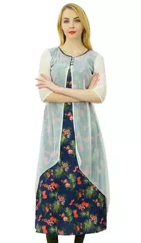 Курта Курти из хлопка с цветочным принтом Бимба Индийская дизайнерская одежда Курти Платье 10 разноцветный