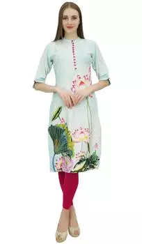 Курта Курти Повседневная с цветочным принтом Bimba Women s Moss Georgette Floral Digital Printed 10 мятный зеленый