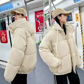 Куртка 2023 Пуховик женская зимняя короткая свободная куртка-хлебная куртка M чёрный