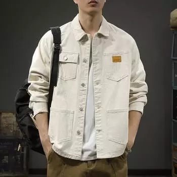 Куртка American High Street Trend Tooling, мужская, свободного покроя, большого размера, из чистого хлопка, с несколькими карманами, повседневная куртка Ami Kaji S коричневый