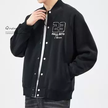 Куртка American Street Baseball, мужская, осенняя, свободная, повседневная, большого размера, грубая, красивая, кардиган, свитер, куртка M чёрный