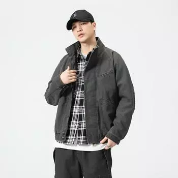 Куртка American Tooling мужская свободная большого размера, модная фирменная текстура, повседневная куртка с длинными рукавами M серый