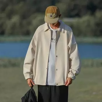 Куртка Американская куртка с буквенным принтом Мужская свободная повседневная однотонная молодежная осенняя рубашка большого размера Красивая и модная M