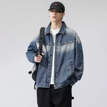Куртка Американская ретро-стираемая джинсовая куртка мужская модная джинсовая S