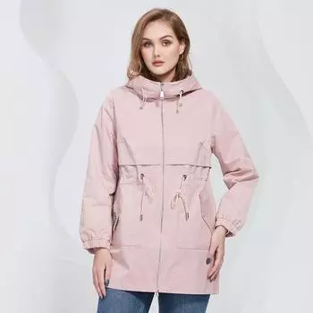 Куртка Астрид, весенний теплый зеленый плащ на молнии, ветрозащитный короткий ветровка с капюшоном на завязке на талии, верхняя одежда L