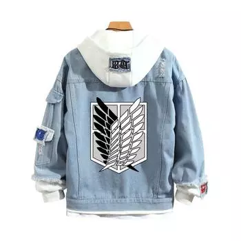 Куртка Attack On Titan 2025 года, повседневная свободная джинсовая куртка для мужчин и женщин S чёрный