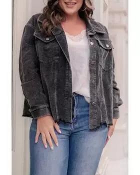 Куртка Azura Exchange Grey Plus Size с клапаном на кармане и необработанным краем из вельвета 1X серый