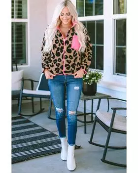 Куртка Azura Exchange из флиса с цветными блоками и карманом-молнией Leopard S леопардовый