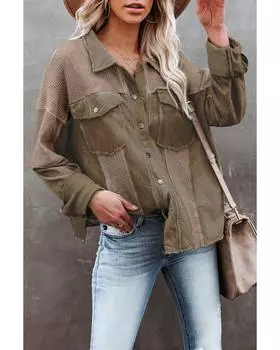 Куртка Azura Exchange из вафельного трикотажа с рваными швами и пуговицами 2XL коричневый