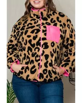 Куртка Azura Exchange Leopard Plus Size Color Block Sherpa с нагрудным карманом 1X леопардовый