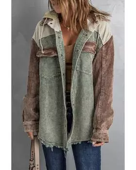 Куртка Azura Exchange с капюшоном и пуговицами из вельвета S зелёный