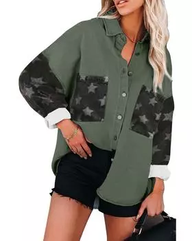 Куртка Azura Exchange с принтом звезд в стиле пэчворк на пуговицах L зелёный