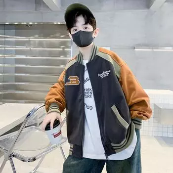 Куртка бейсбольной формы для мальчиков на осень, модели на весну и осень, для детей среднего возраста, для мальчиков, корейская версия The Clip Gram 170 серый