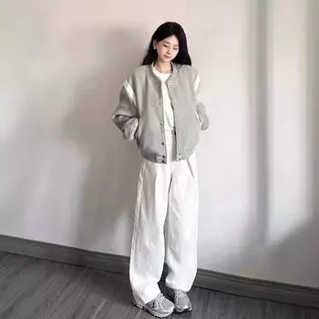 Куртка бейсбольной формы серого цвета для женщин ранней осени, весна и осень, новый стиль, маленькая свободная куртка, короткий топ ранней осени S