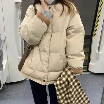 Куртка-бейсболка с белым утиным пухом, женская, новая, корейского стиля, студенческая, зимняя, свободная, утолщенная, короткая, куртка-хлеб M