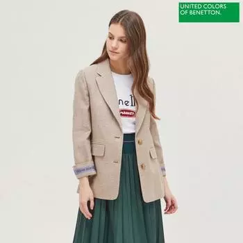 Куртка Benetton Benetton Lettering Point Check Bajka1211 Bg beige/42