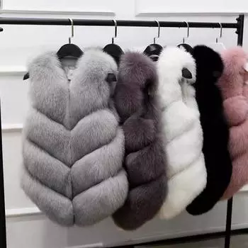 Куртка без рукавов для женщин, жилет из лисьего меха, зимняя куртка из лисьего меха, женская короткая шуба из искусственного меха, элегантный женский теплый жилет XXXL белый