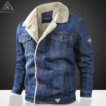 Куртка больших размеров для мужчин, зимняя шерстяная теплая мужская куртка, брендовая верхняя одежда, джинсы, пальто, мужская ковбойская одежда L темно-синий