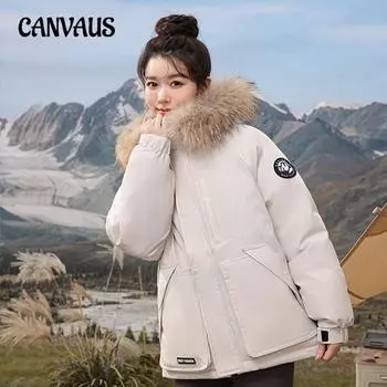 Куртка большого размера из хлопка женская короткая рабочая одежда Parker Student Rushing Coat с большим меховым воротником и капюшоном, утолщенная теплая зимняя куртка M хаки