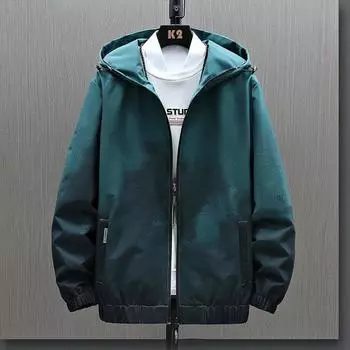 Куртка большого размера с чернильным узором, повседневная ветровка с капюшоном, весеннее водонепроницаемое пальто, удобный топ, обычная мужская L серый