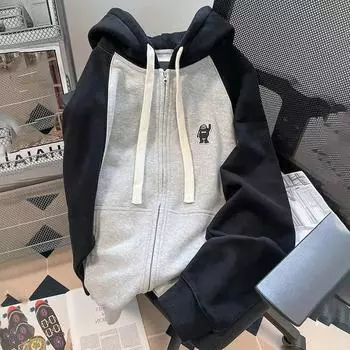 Куртка большого размера с капюшоном, женская куртка на молнии с большими карманами, свитер с длинными рукавами, повседневное и удобное спортивное пальто L чёрный