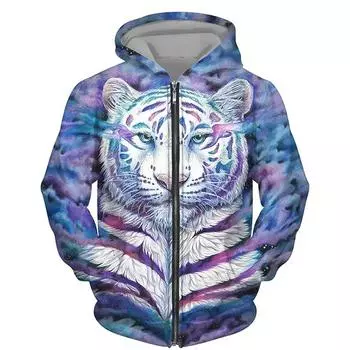 Куртка большого размера с принтом тигра и животных, мужская толстовка с капюшоном на молнии, кардиган, спортивная одежда в стиле ретро, пальто XXL