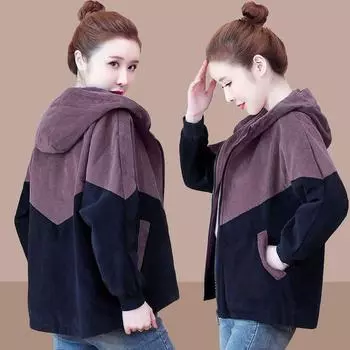 Куртка большого размера, женская осенняя короткая вельветовая куртка с капюшоном, свободная универсальная куртка, удобные повседневные топы на молнии M красный