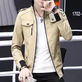 Куртка-бомбер для мужчин, модная повседневная ветровка, куртка, пальто для мужчин, новая весна-осень, новая популярная верхняя одежда, приталенная военная куртка для мужчин M чёрный