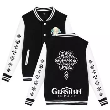 Куртка-бомбер Genshin Impact для женщин и мужчин, свободного покроя, модная бейсбольная куртка Harajuku, женская уличная одежда, весна-осень, верхняя одежда XS чёрный