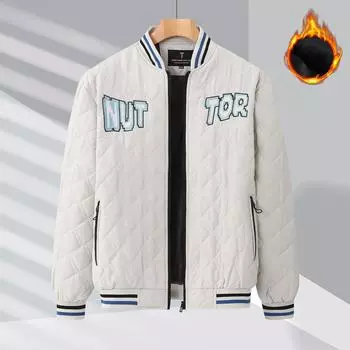 Куртка-бомбер мужская осенне-зимняя утолщенная бейсбольная майка модная брендовая куртка высококачественная вышитая хлопковая куртка мужская XL белый