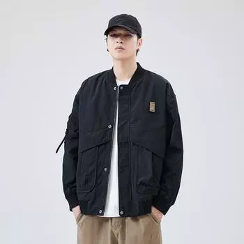 Куртка-бомбер мужская свободная большого размера повседневная мужская одежда модный бренд американская бейсбольная куртка с воротником M кофейный