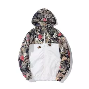 Куртка-бомбер с цветочным принтом для мужчин в стиле хип-хоп, приталенная куртка-пилот с цветочным принтом, пальто, мужские куртки с капюшоном S