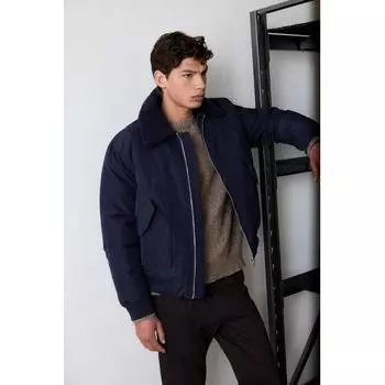 Куртка-бомбер с воротником HM Regular Fit Navy Blue S