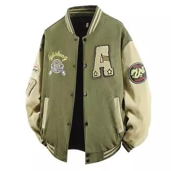 Куртка-бомбер с вышивкой в стиле бейсбольной команды для мужчин, хип-хоп, Харадзюку, пэчворк, уличная одежда, женская, унисекс, студенческие пальто M чёрный