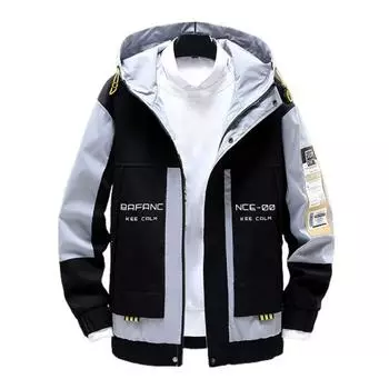 Куртка-бомбер стильный буквенный принт в японском стиле, свободный крой, эластичные манжеты для повседневной носки M