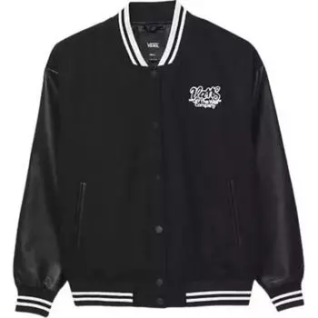 Куртка-бомбер Vans Varsity Club, свободная полосатая куртка с буквенным принтом, женская куртка, черная VN000GJRBLK S