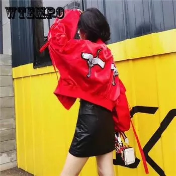 Куртка-бомбер женская ветровка пальто Harajuku свободная вышивка повседневное базовое пальто короткая куртка XL
