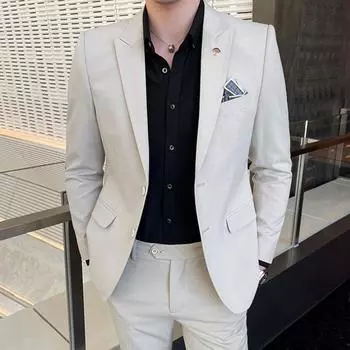 (Куртка +Брюки )Модный смокинг, мужские костюмы для отдыха, синий, черный, Slim Fit, мужские деловые банкетные костюмы, комплект, пиджаки, большие размеры 3xl 4xl Asia XL 64-69kg синий