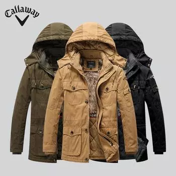 Куртка Callaway Winter Mid-Long Washed с внутренними вставками из утолщенного флиса для тепла, устойчивая к холоду, мужская рабочая хлопковая куртка L
