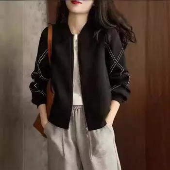 Куртка Design Sense Cross Chain с длинными рукавами, бейсбольная форма, женская, весна-осень, свободный повседневный кардиган, куртка S чёрный