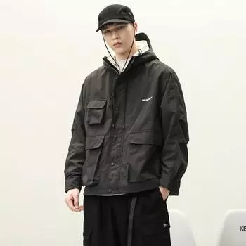 Куртка для активного отдыха Мужская куртка для инструментов Свободная куртка большого размера для толстых мужчин с капюшоном Модная куртка для горных видов спорта Одежда M темно-серого
