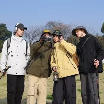 Куртка для активного отдыха на природе Куртка мужская весна и осень Модный бренд Повседневная куртка-карго с капюшоном Любители одного стиля S чёрный