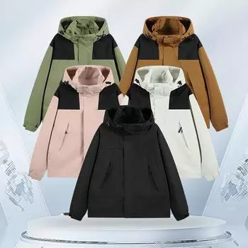 Куртка для активного отдыха, пара, подходящая по цвету, съемная шапка, водонепроницаемая ветрозащитная куртка, молодежная куртка для альпинизма S чёрный