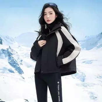 Куртка для активного отдыха, пуховик женский 2024 года, с капюшоном, короткая, ветрозащитная и теплая куртка M size 90-55kg чёрный