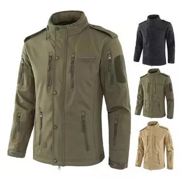 Куртка для активного отдыха со съемным капюшоном и длинными рукавами, застегивающаяся на молнию, с множеством карманов XL хаки