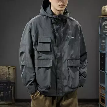 Куртка для активного отдыха, ветрозащитная куртка, мужская, свободная, модная, брендовая, хулиганская, красивая, большого размера, с капюшоном, для улицы M серый