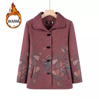 Куртка для бабушки, верхняя одежда, весна-осень, шерстяное пальто для мамы, квадратный вырез, модный наряд для старой леди XXXXXL