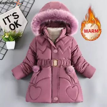 Куртка для девочек из хлопка средней длины, утепленная, модная, пуховая, хлопковая куртка 110cm
