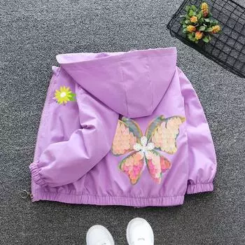 Куртка для девочек, осенне-зимнее детское пальто с капюшоном, куртка с бабочкой и пайетками, модная детская куртка 160cm розовый