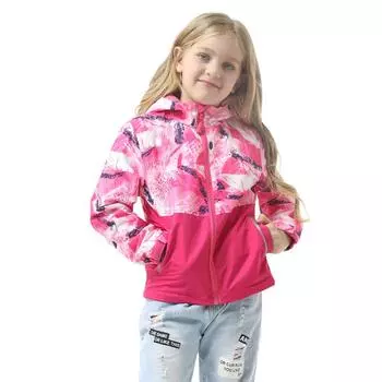 Куртка для девочек, осенние куртки из софтшелла, походная детская ветровка, куртка с капюшоном, водонепроницаемая ветрозащитная детская флисовая куртка 110 розы красного